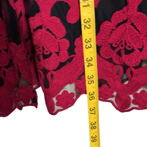 Black & Red Embroidered Long Sleeve Tunic Dress By Niza Size 38 Sheer Sleeve - Picture 7 of 12
